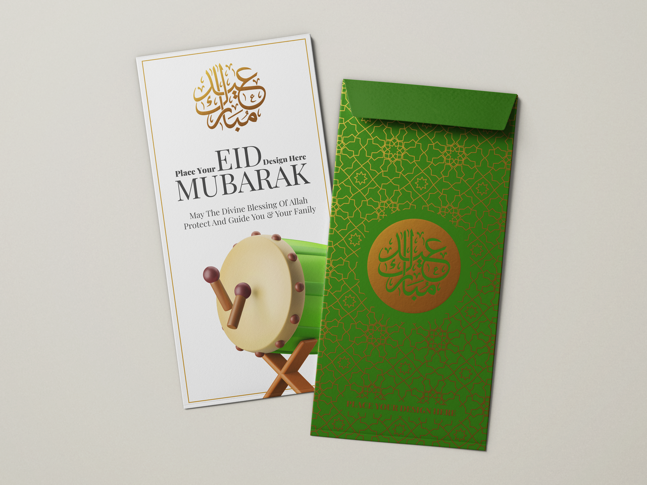 eidi gift envelope cover with gold foil print vertical greeting card editable realistic mockup psd