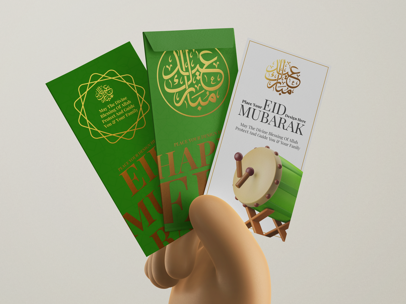 eidi gift envelope cover with gold foil print vertical greeting card editable realistic mockup psd
