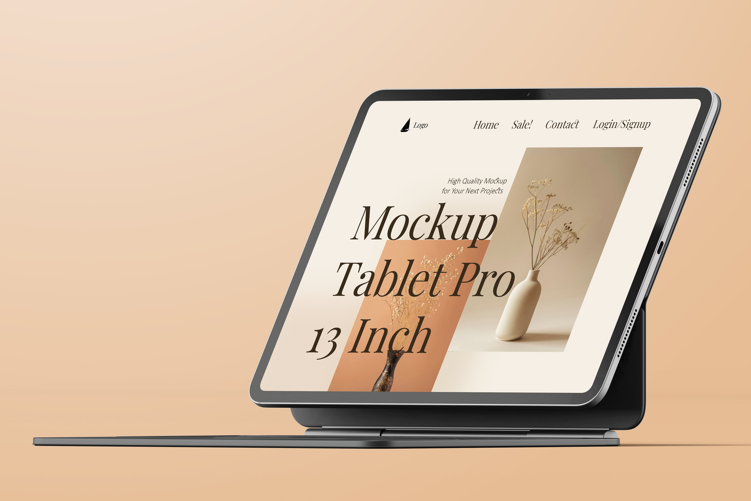 tablet pro 13 inch display screen mobile device with magnetic keyboard realistic mockup design template psd