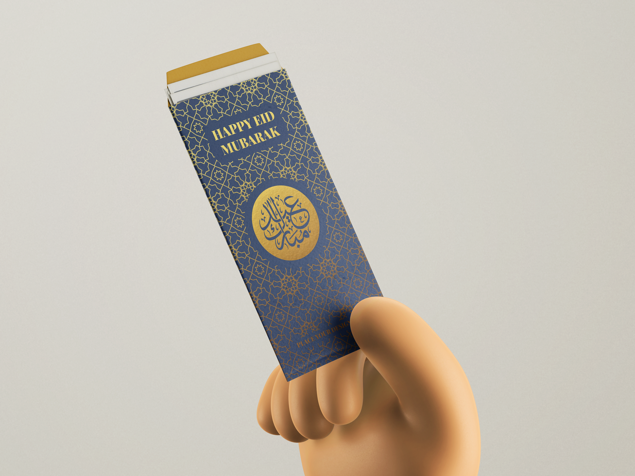 eidi gift envelope cover with gold foil print vertical greeting card editable realistic mockup psd