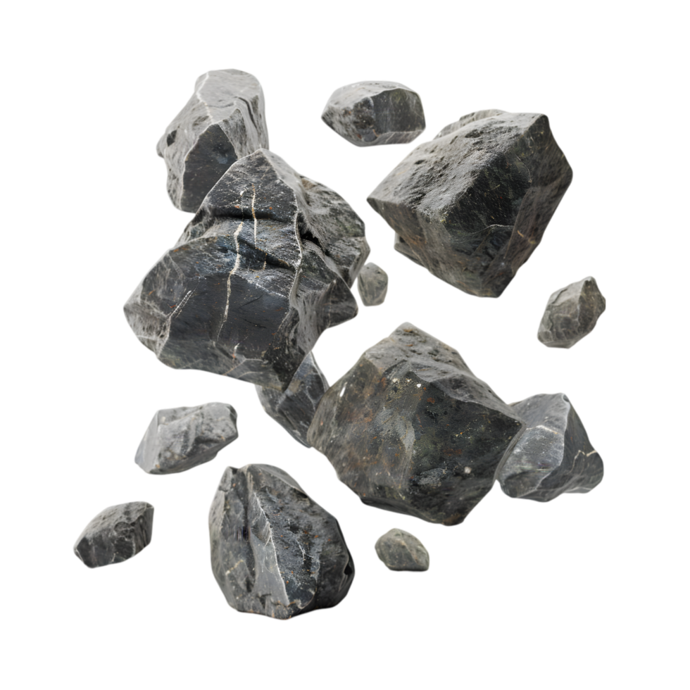 Assorted river stones on a transparent background png