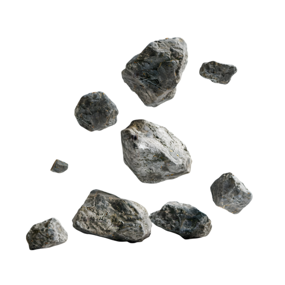 Assorted river stones on a transparent background png