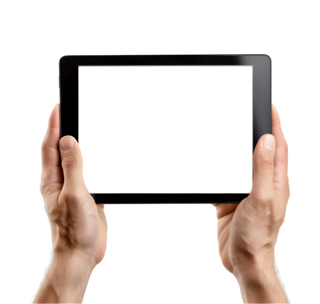 Hands holding a horizontal tablet on a transparent background png
