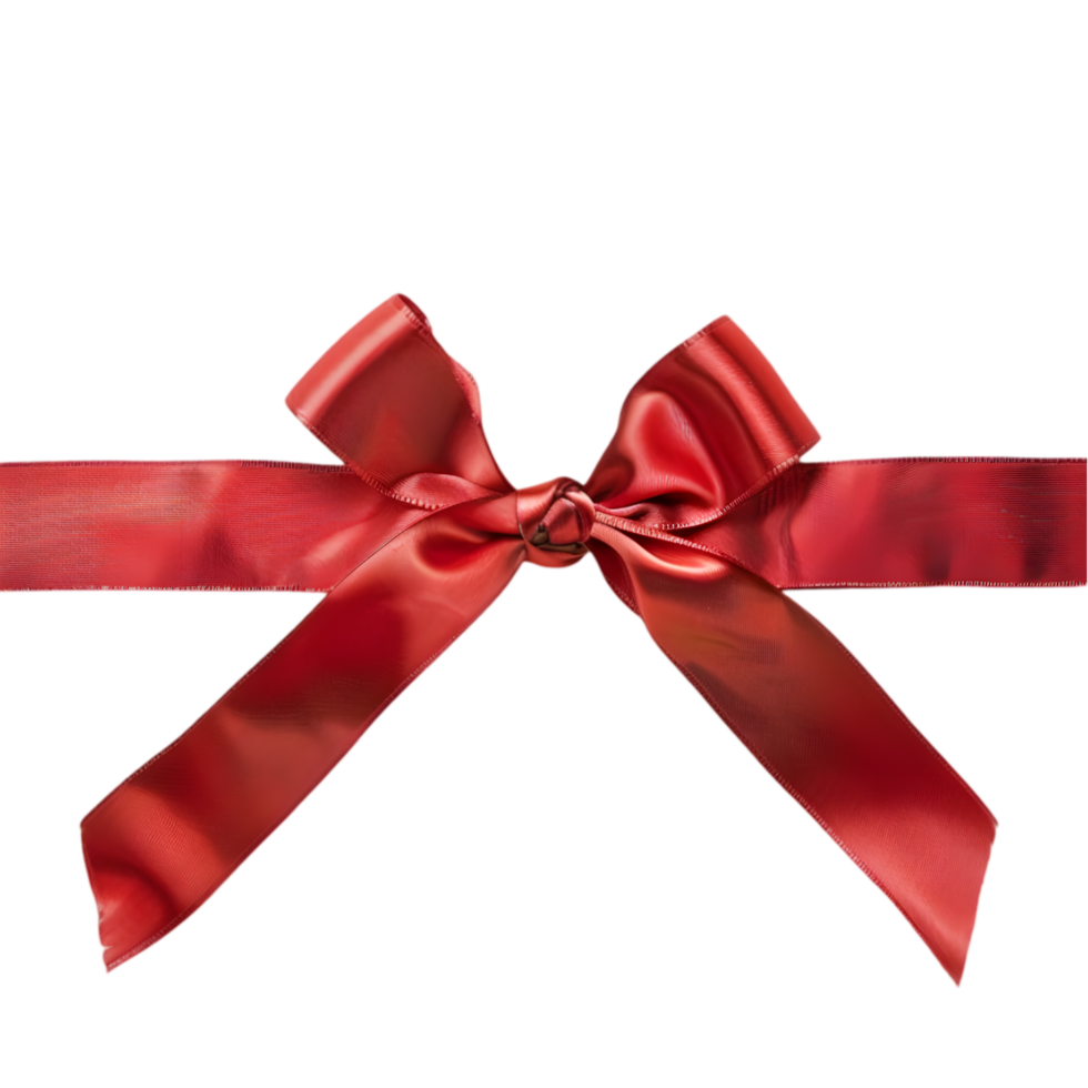 Red satin bow with ribbon isolated on a transparent background png