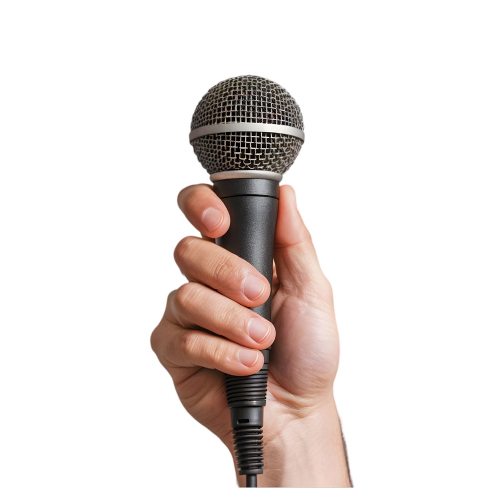 Microphone hand holding on a transparent background png