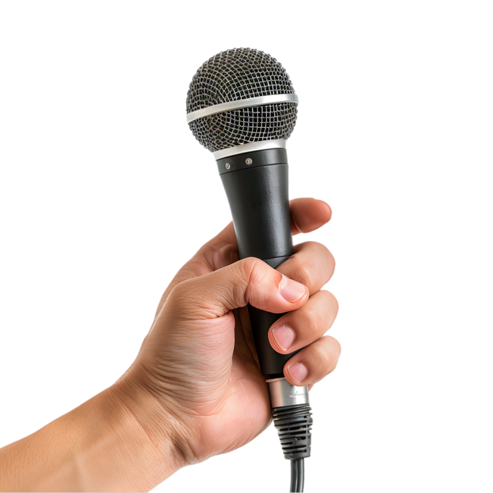 Hand holding microphone on a transparent background png