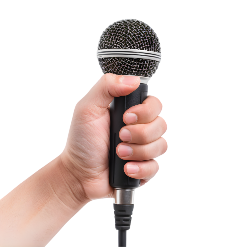 Hand holding microphone on a transparent background png