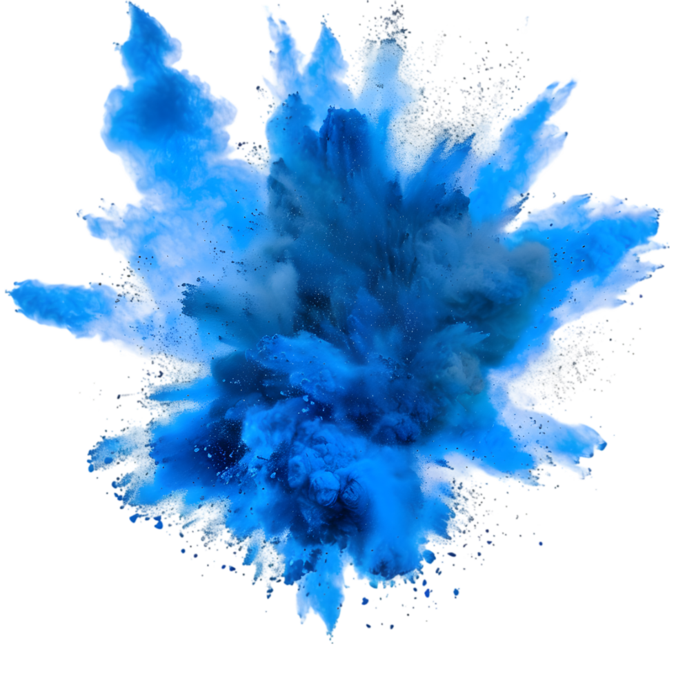 Blue powder explosion isolated on a transparent background png