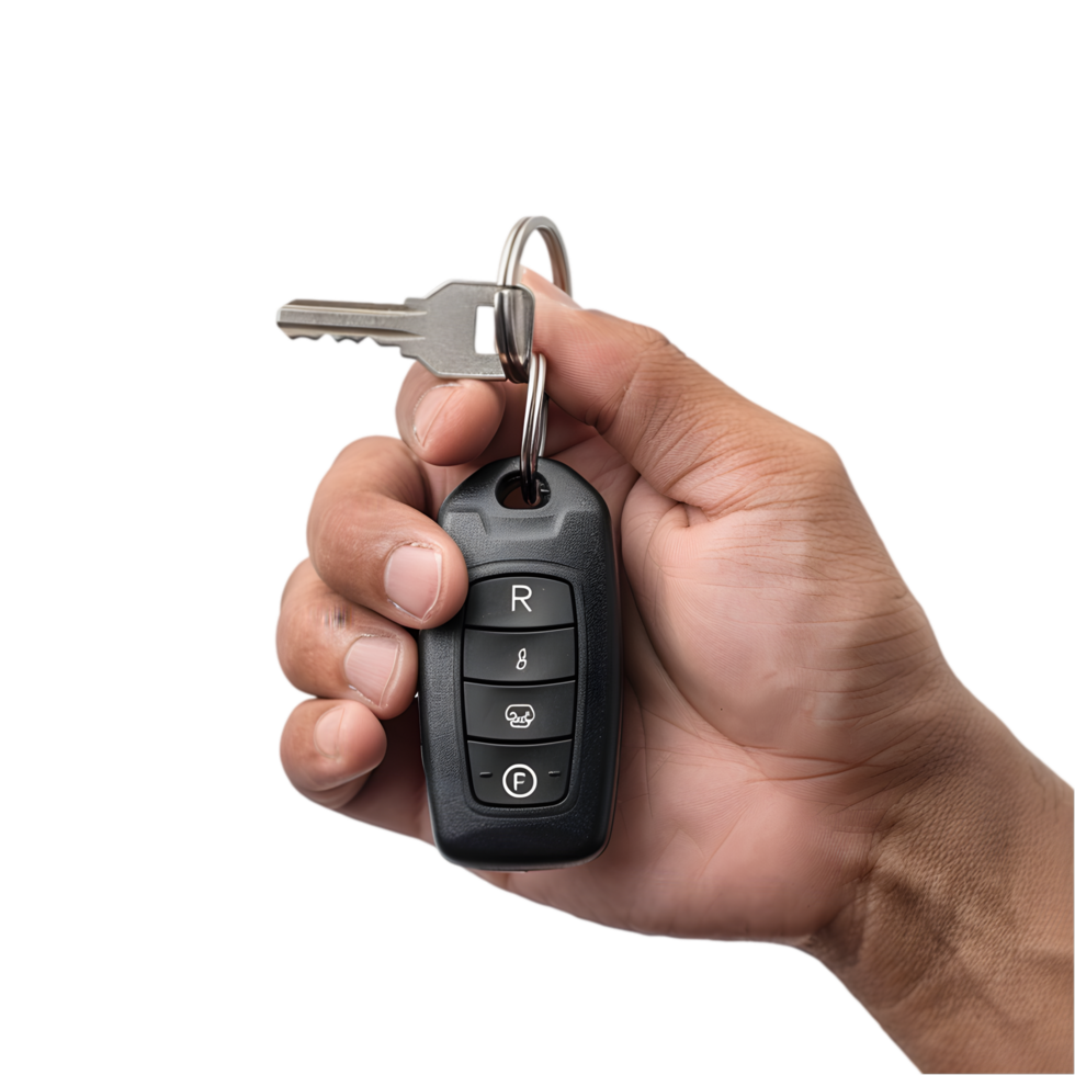 Car key with hand holding isolated on a transparent background png