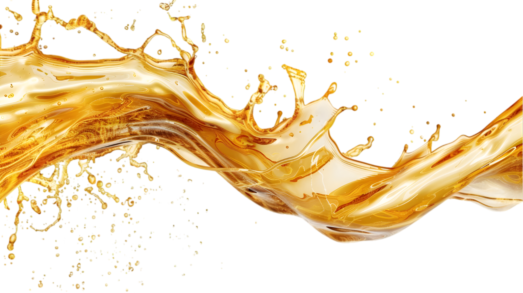 Golden liquid splash isolated on a transparent background png