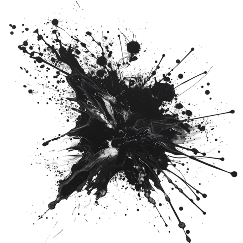 Black ink splash isolated on a transparent background png