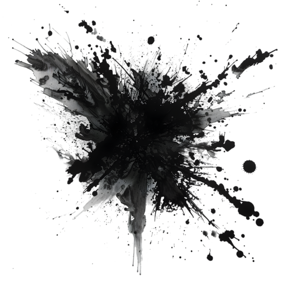 Black ink splash isolated on a transparent background png