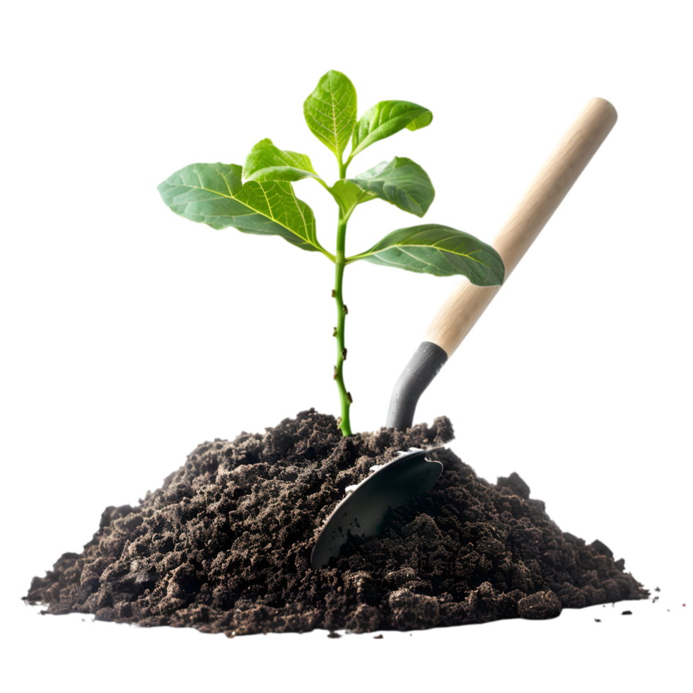 Tree with gardening trowel on a transparent background png