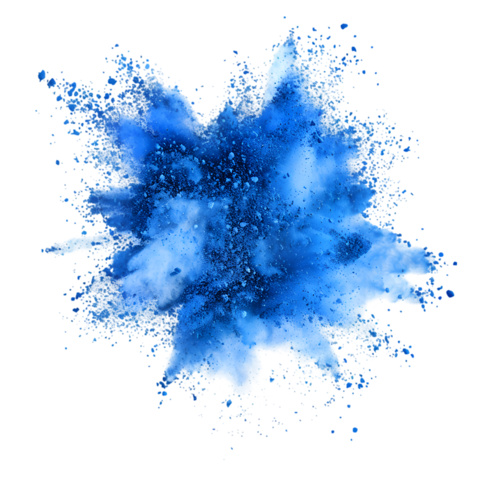 Blue powder explosion isolated on a transparent background png