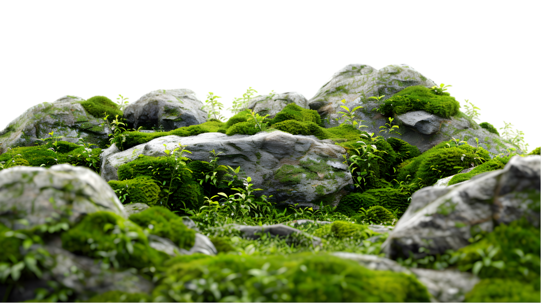 Moss-covered rocks isolated on a transparent background png