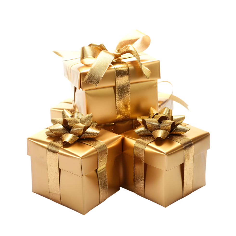 Golden gift boxes isolated on a transparent background png