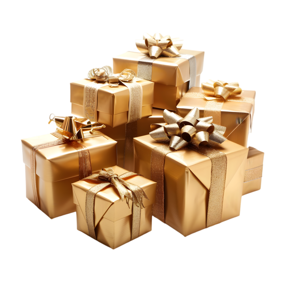 Golden gift boxes isolated on a transparent background png