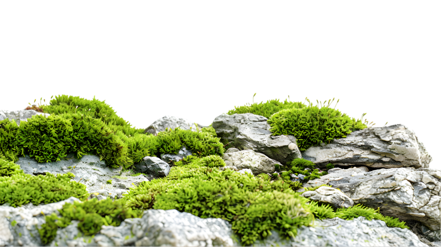 Moss-covered rocks isolated on a transparent background png