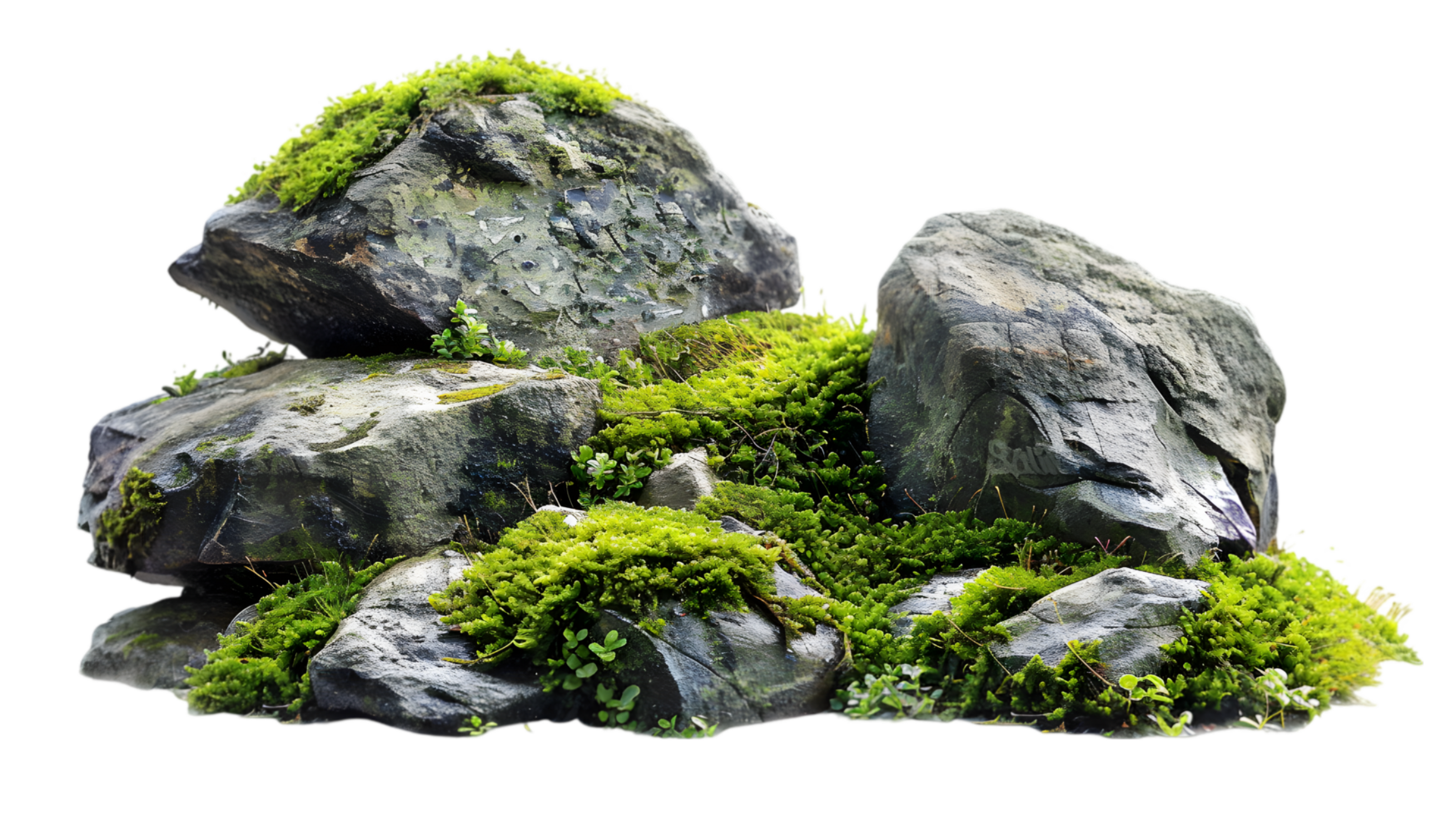 Moss-covered rocks isolated on a transparent background png