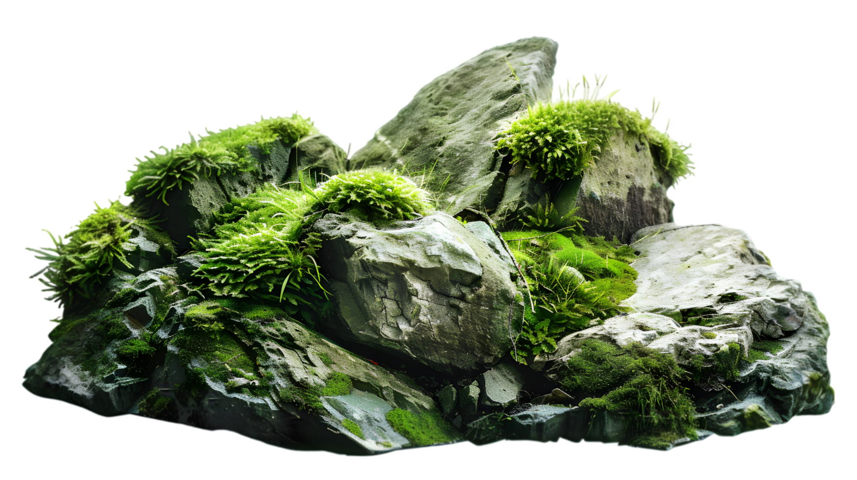 Moss-covered rocks isolated on a transparent background png