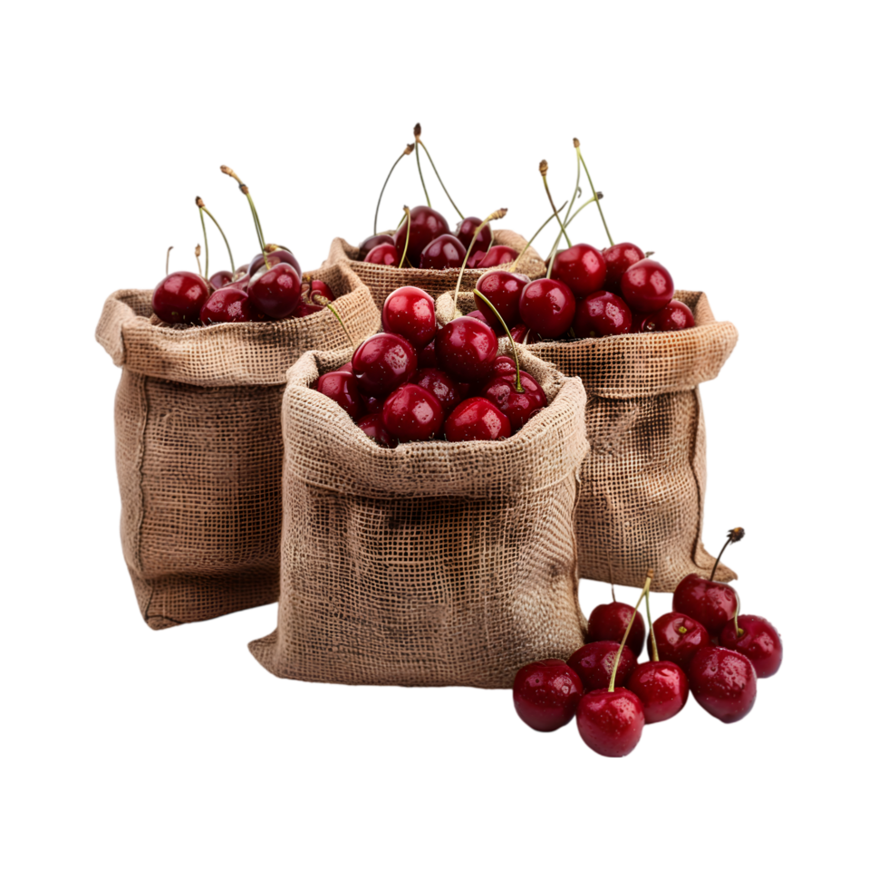 Bags of cherries isolated on a transparent background png