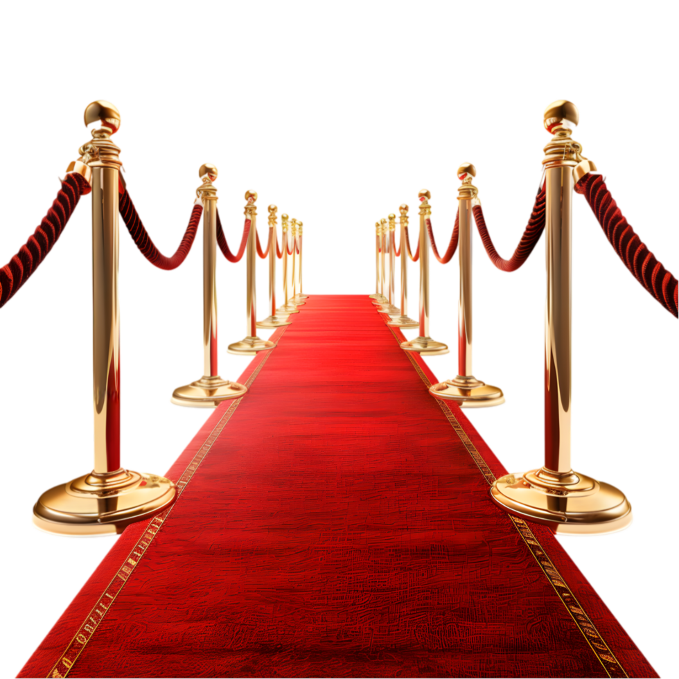 Red carpet with stanchions isolated on a transparent background png
