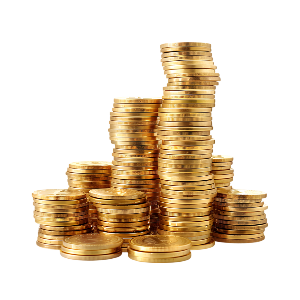 Gold coins stacked isolated on a transparent background png
