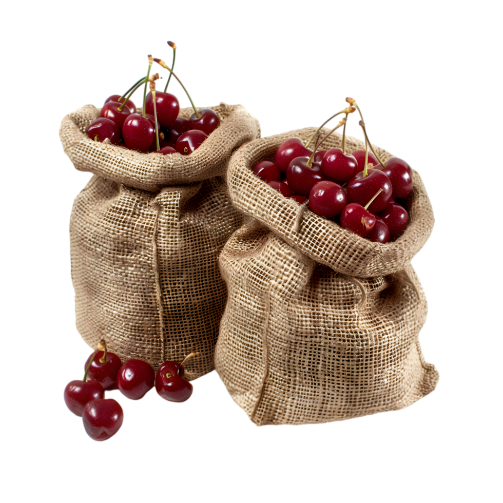 Bags of cherries isolated on a transparent background png