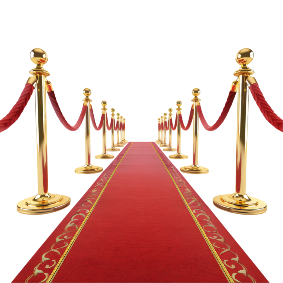 Red carpet with stanchions isolated on a transparent background png