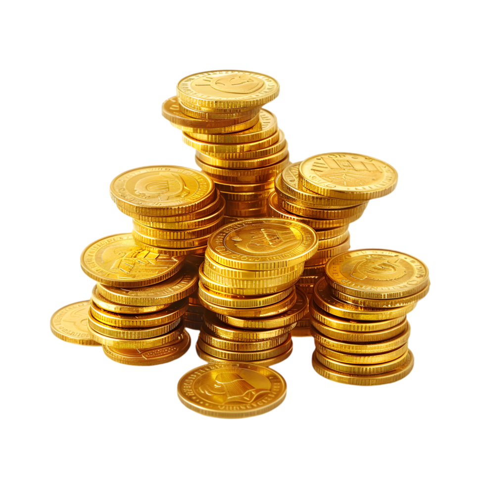 Gold coins stacked isolated on a transparent background png