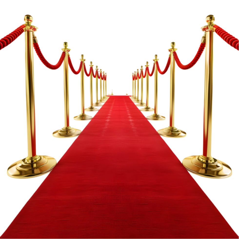 Red carpet with stanchions isolated on a transparent background png