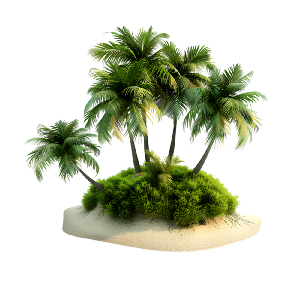 Tropical island with palm trees and sand isolated on a transparent background png
