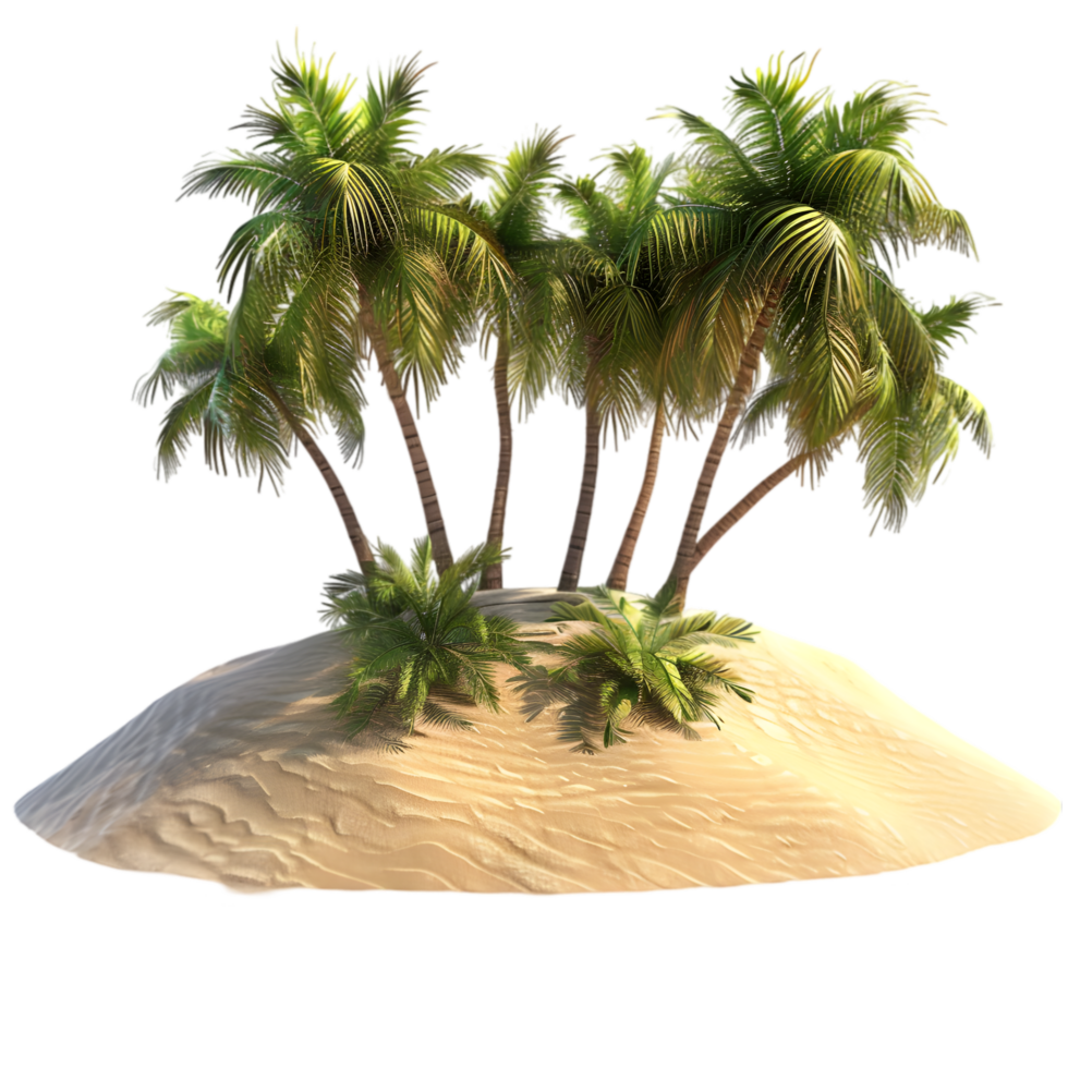 Tropical island with palm trees and sand isolated on a transparent background png