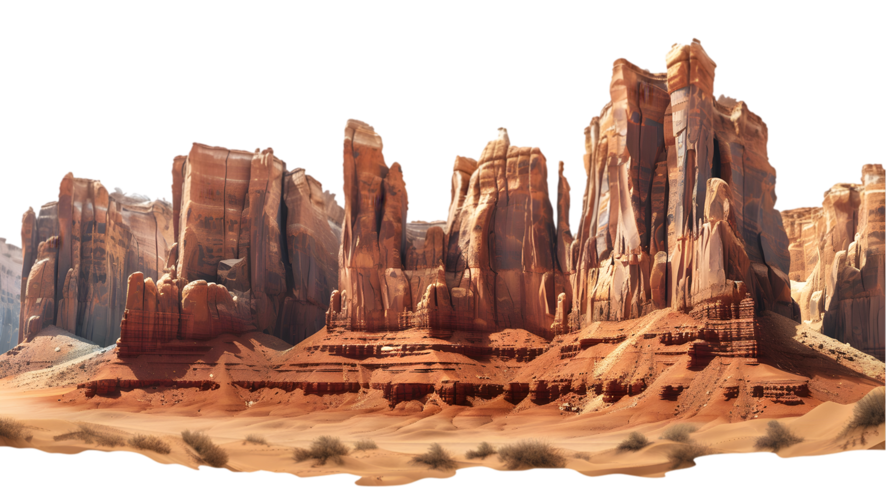 Desert landscape with rock formations isolated on a transparent background png