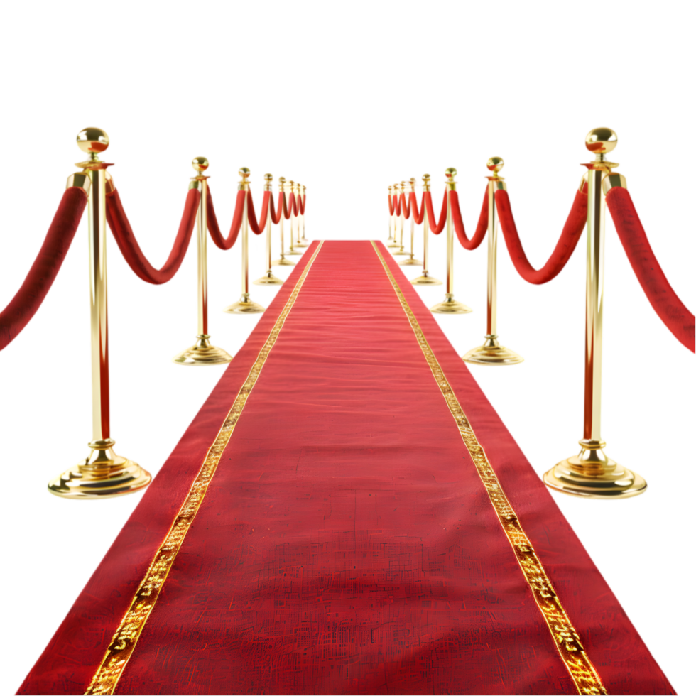 Red carpet with stanchions isolated on a transparent background png