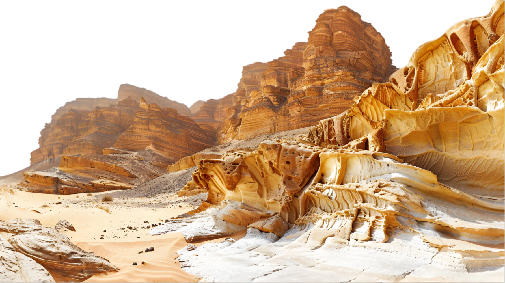 Desert landscape with rock formations isolated on a transparent background png
