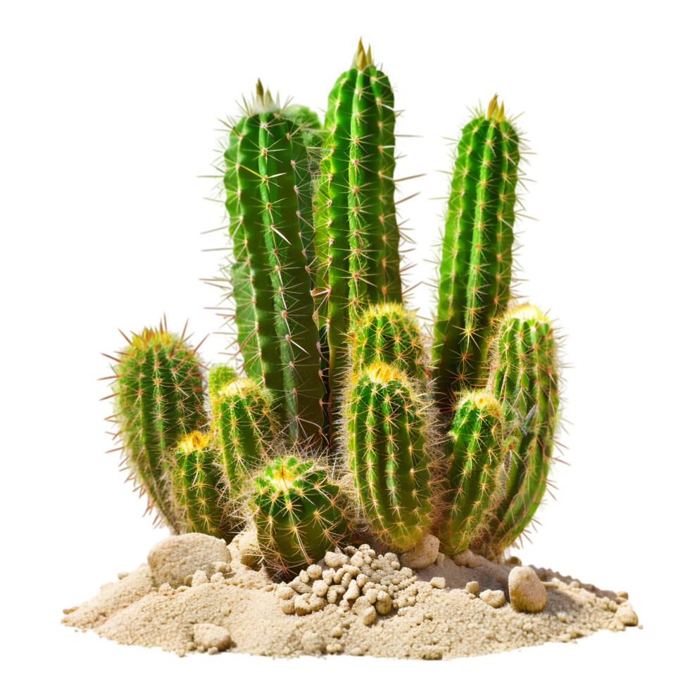 Cluster of cacti with rocks isolated on a transparent background png