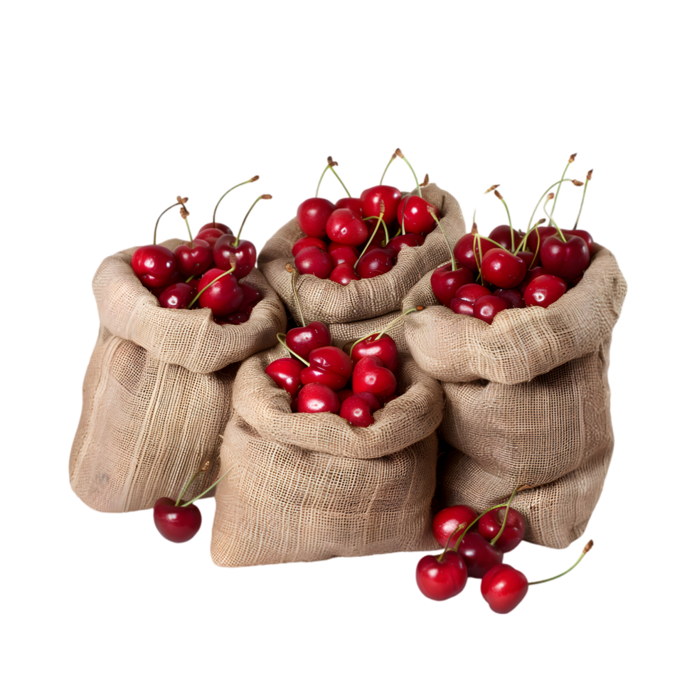 Bags of cherries isolated on a transparent background png