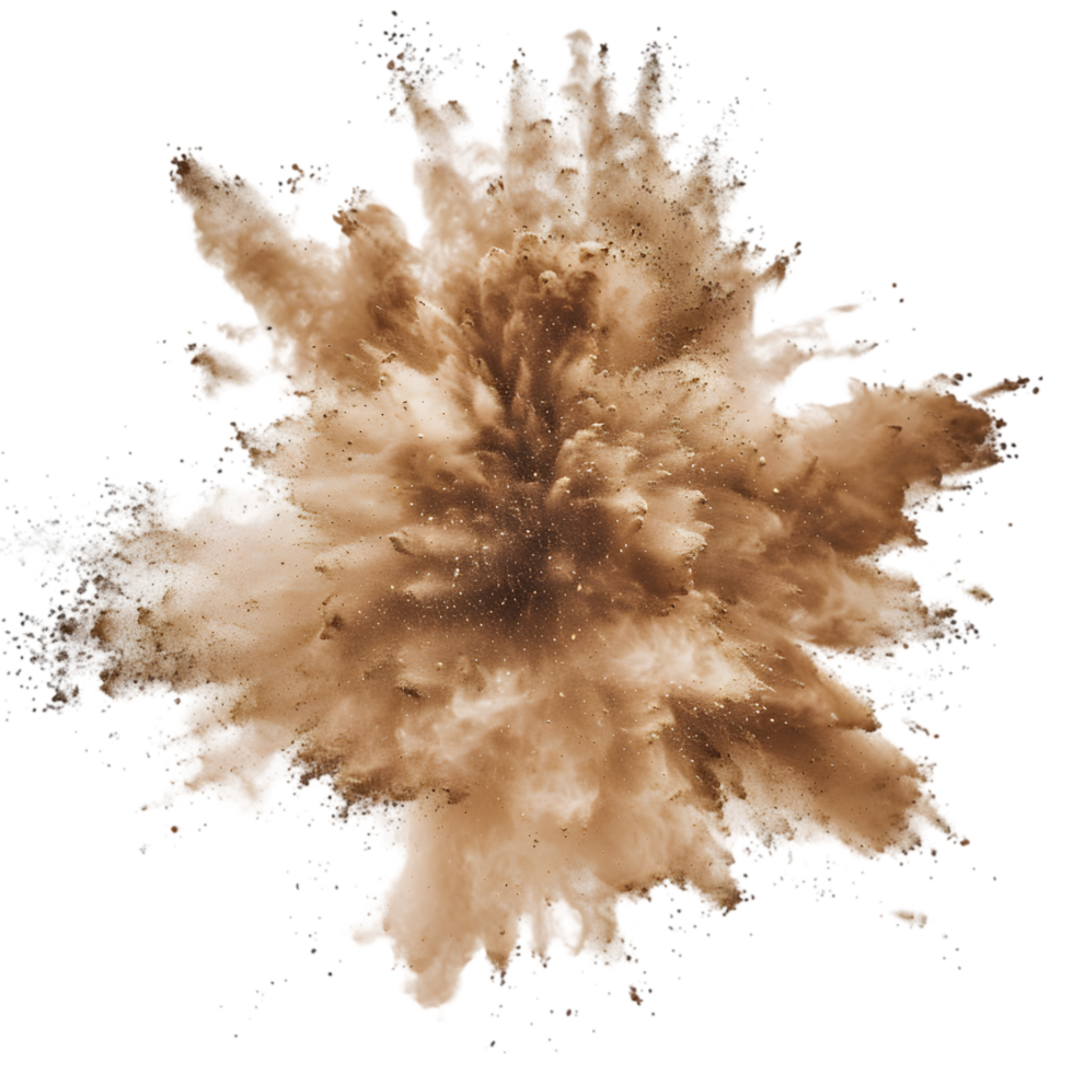 Brown powder explosion isolated on a transparent background png