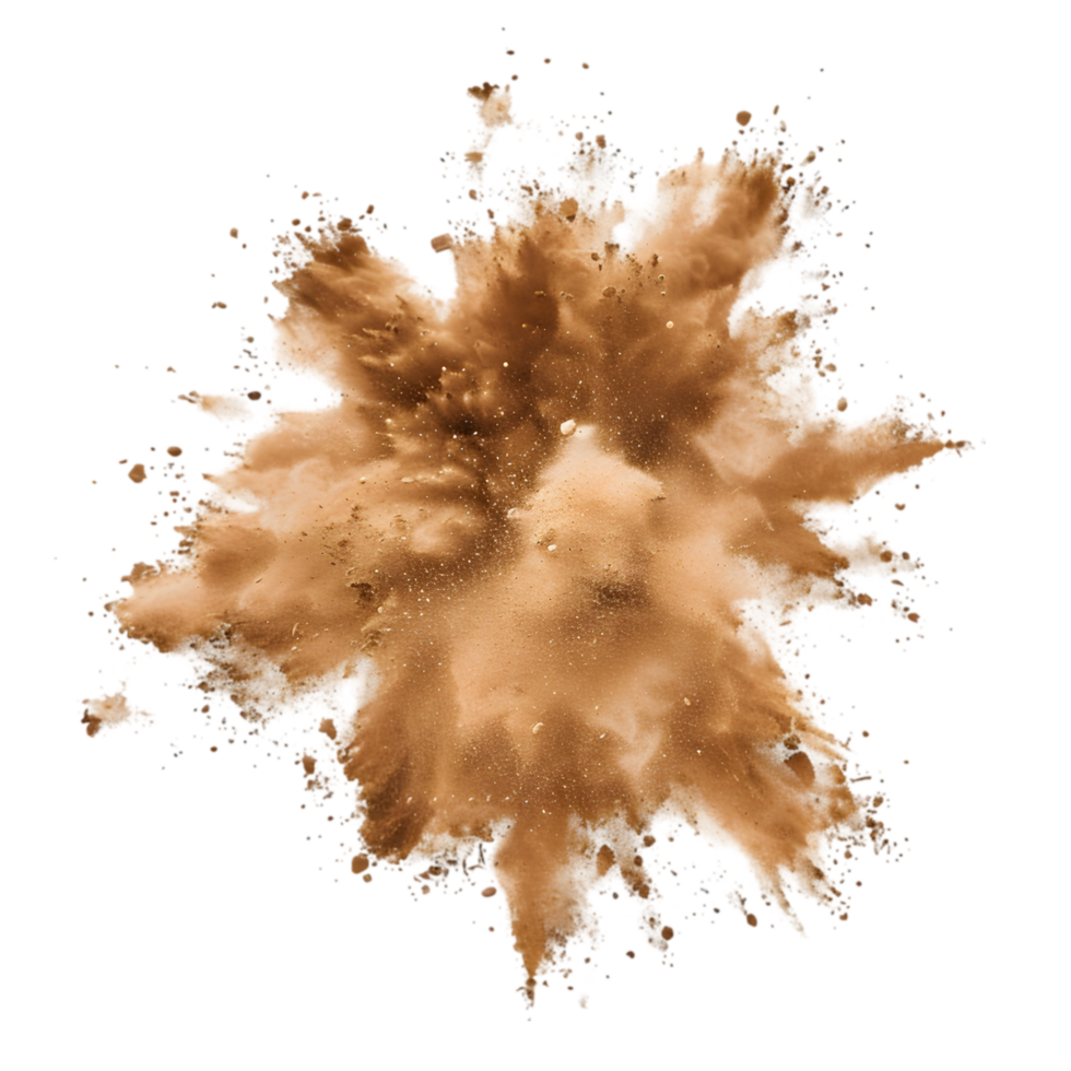 Brown powder explosion isolated on a transparent background png