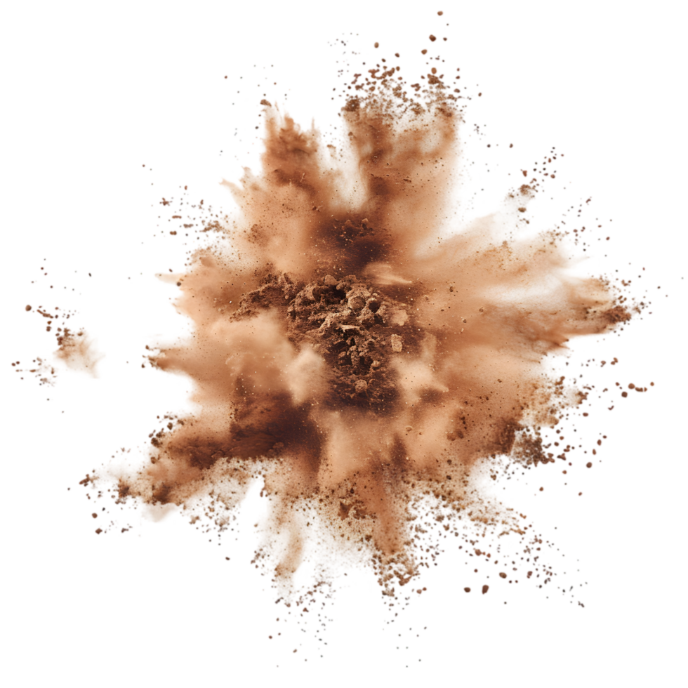 Brown powder explosion isolated on a transparent background png