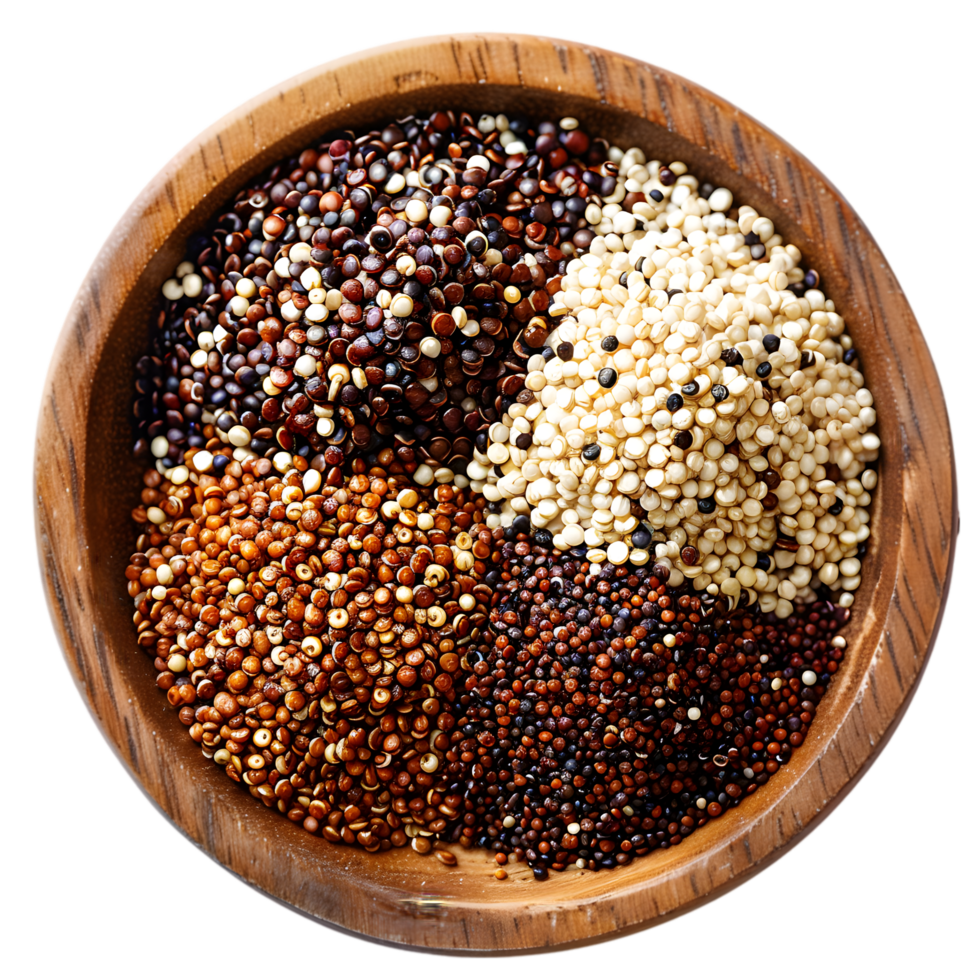 Seeds in a wooden bowl isolated on a transparent background png
