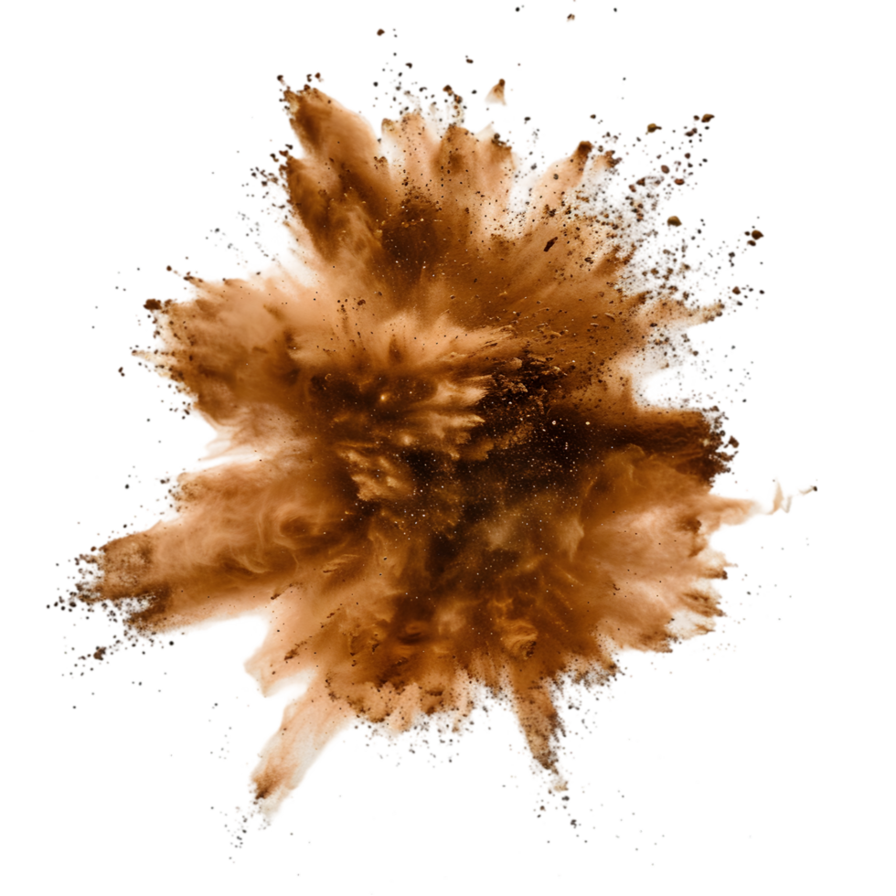 Brown powder explosion isolated on a transparent background png
