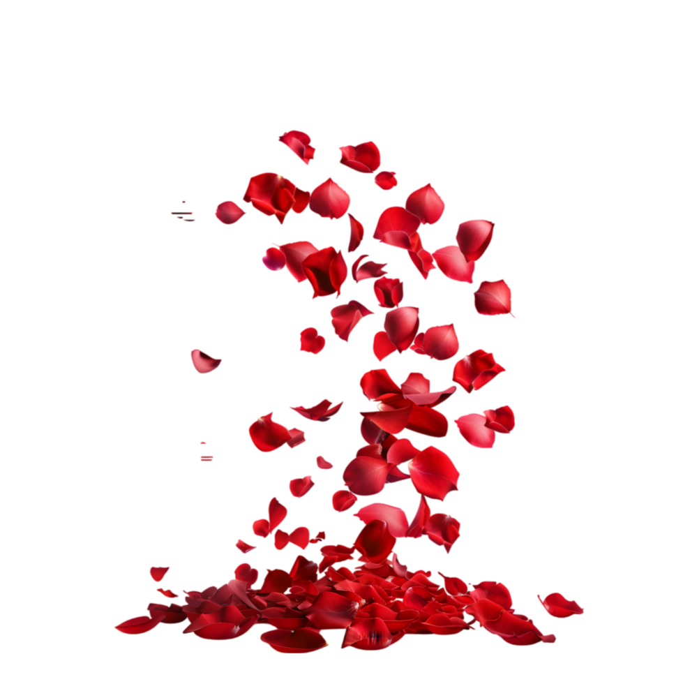 Red rose petals falling isolated on a transparent background png