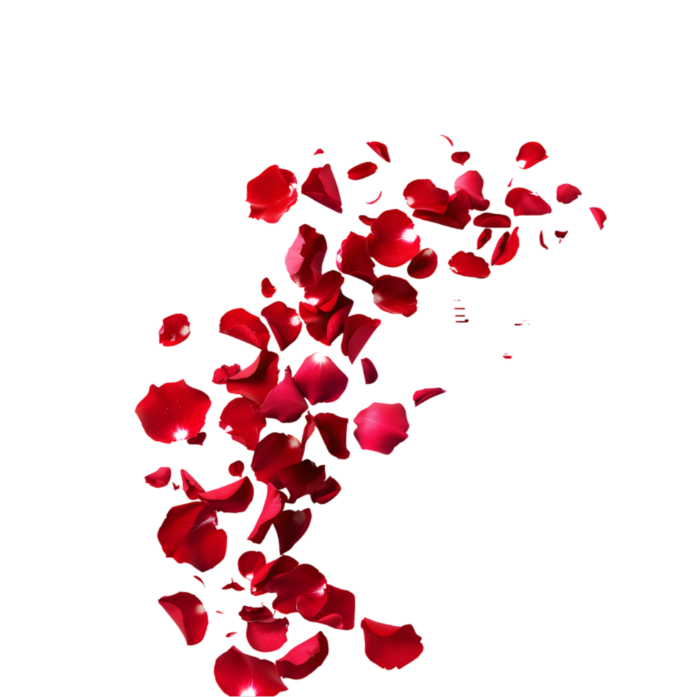 Red rose petals falling isolated on a transparent background png