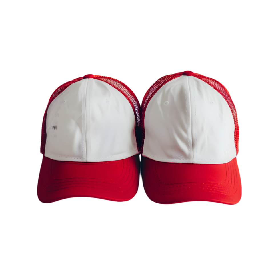 White and red baseball caps isolated on a transparent background png