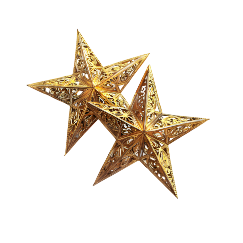 Golden decorative stars isolated on a transparent background png