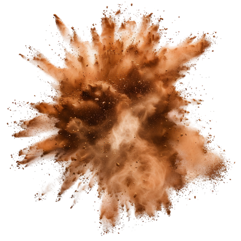 Brown powder explosion isolated on a transparent background png