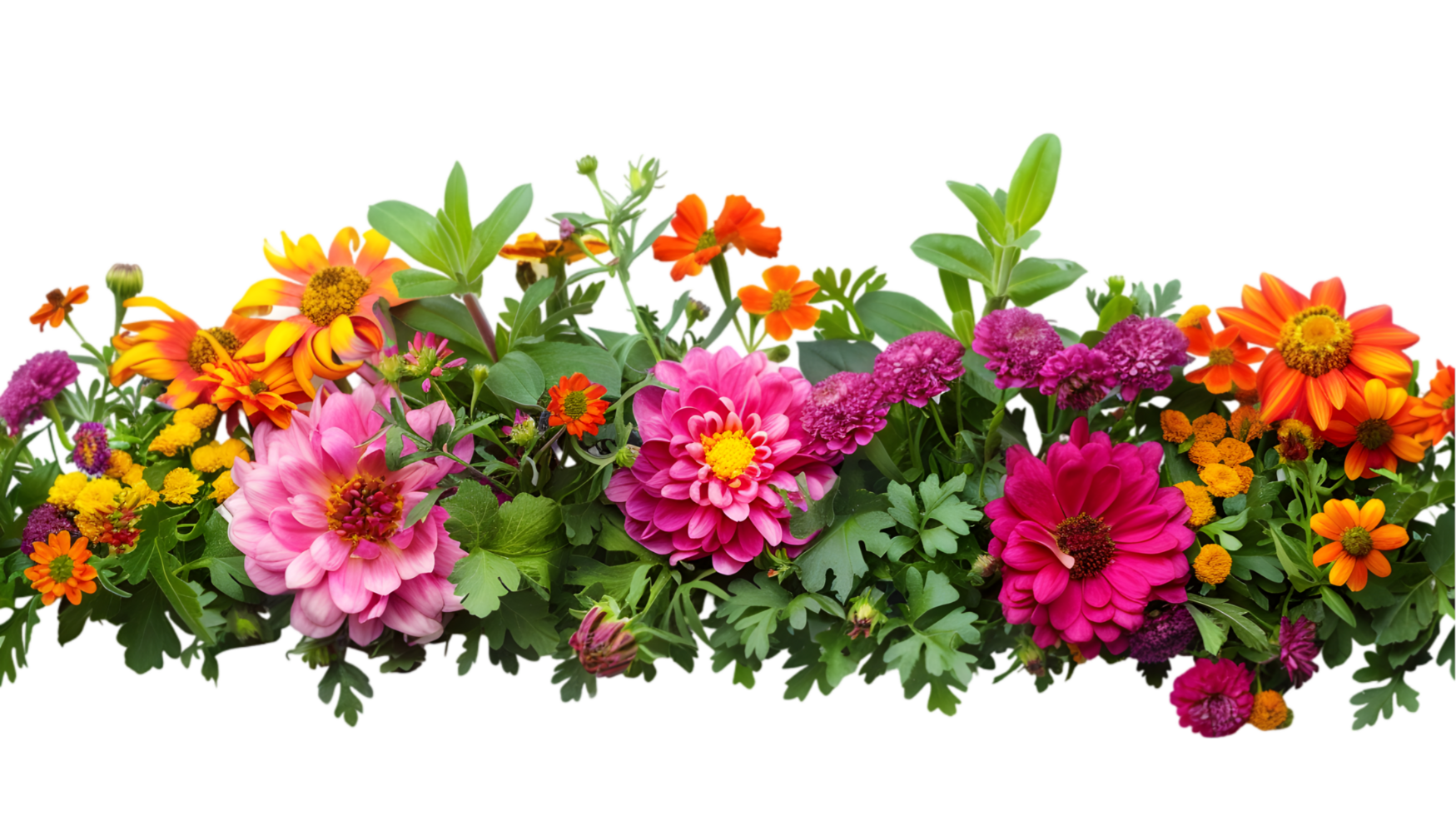 Colorful flower bed isolated on a transparent background png
