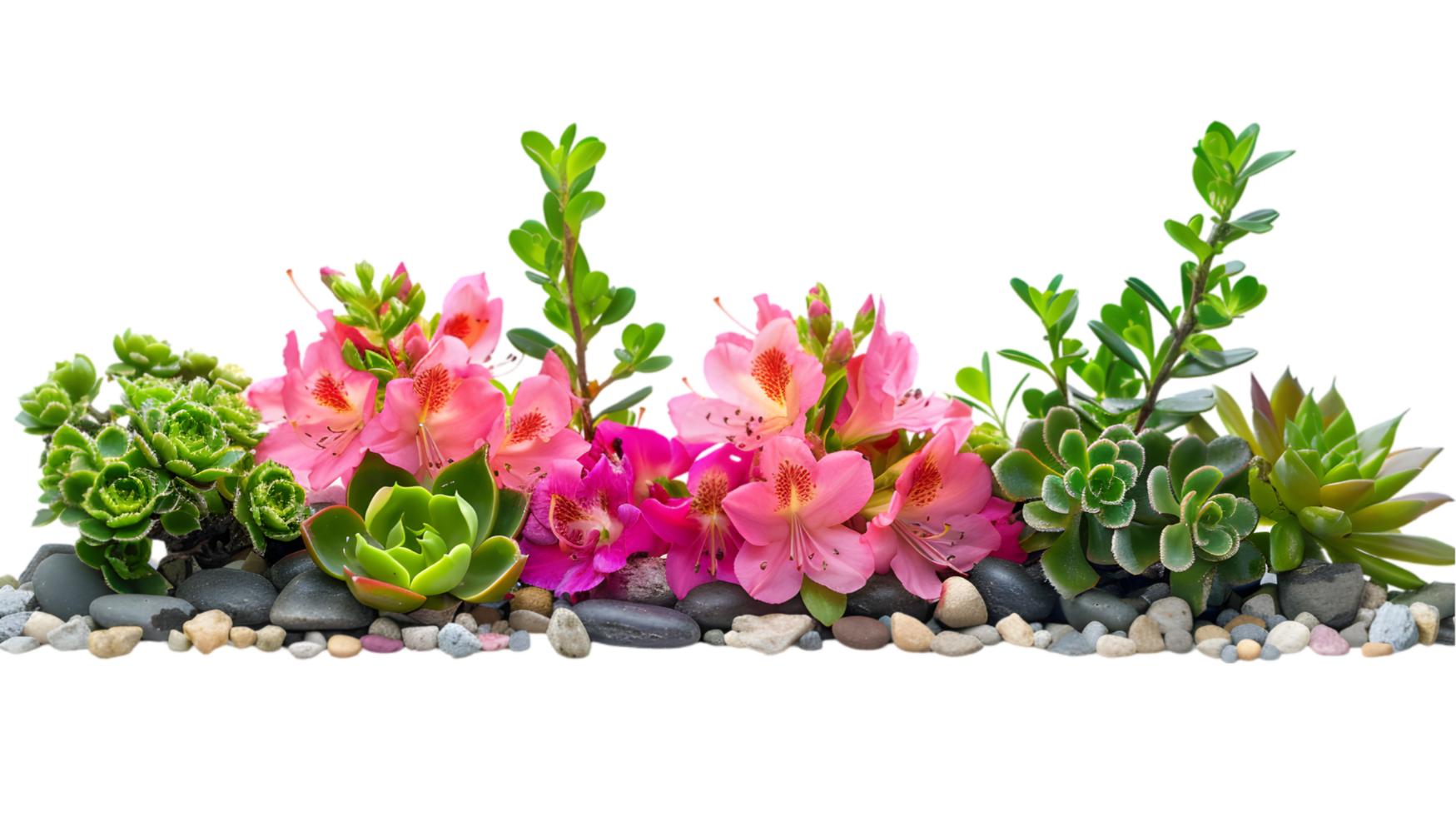 Succulent garden with flowers isolated on a transparent background png